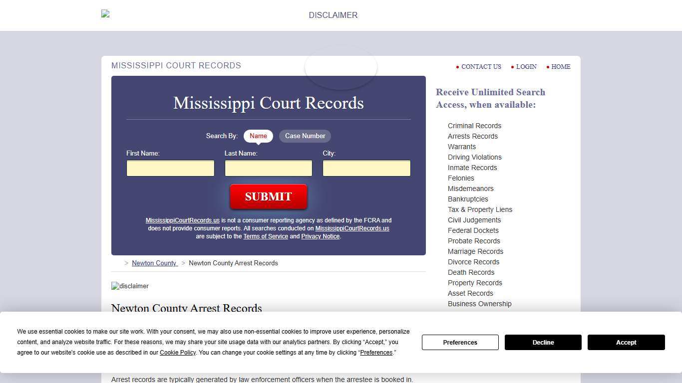 Newton County Arrest Records MississippiCourtRecords.us