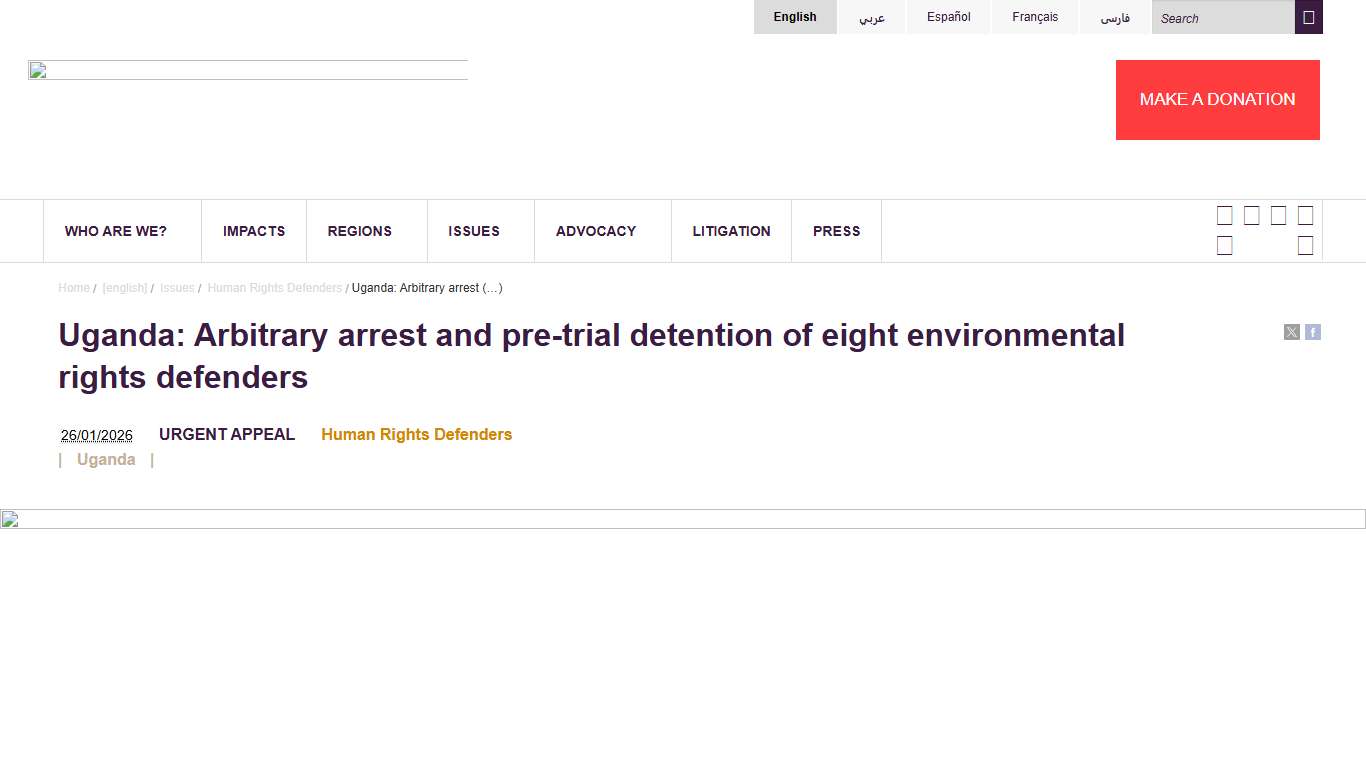 Uganda: Arbitrary arrest and pre-trial detention of eight environmental rights defenders